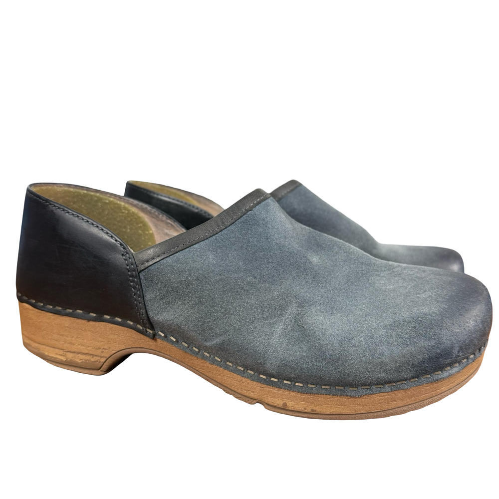 Dansko Brenna Navy Slip On Leather Suede Clogs Comfort Shoes 40 / 9.5 / 10